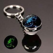 12 Constellation Glow In The Dark Creative Galaxy Keychain Good Luck Keychain Glass Ball Pendant Key Ring Couple Key Chain Improve Love Wealth Success