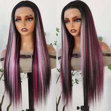 13X4 Pink & Brown Lace Front Wigs Pre Plucked Soft Free Part Long Straight Wigs Glueless Pink Skunk Stripe Wig Wear And Go Wig Heat Resistant Fiber Hair Synthetic Lace Front Wigs For Fashion Women For Daily Christmas Party Cosplay Use - 挑染粉色 - 查看 3