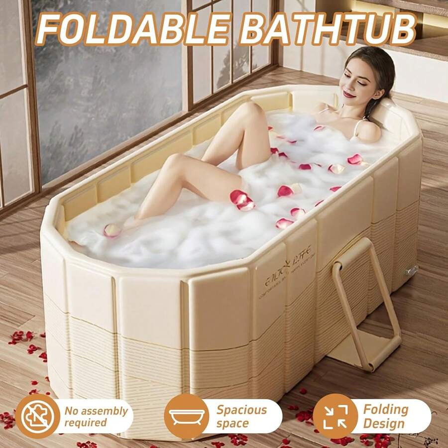 YYW Foldable Soaking Bathtub For Adults, Portable Large Size PVC Material Hot Tub With Thermal Insulation, Ideal Home SPA And Relaxation Spa Bath For Comfortable Use - 1.5m Gold Color Without Cap - View 1