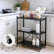 折りたたみラック スチールラック ラック メタルラック 3段 超薄型収納 幅70CM 防サビ強化コーティング オープンラック 大容量 組立簡単 360°キャスター キッチン 洗面所 寝室収納 収納ラック - ブラック - チェックする 10