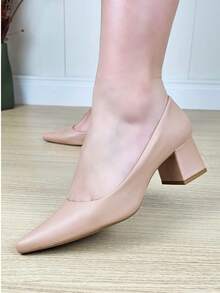 Women's Pumps Pointed Toe Thick Block Heel Light And Comfortable Luxury Fashion - 淺粉色 - 查看 11
