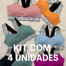 Kit Of 4 Women's Elastic Fitness Tops With Removable Padding, Reinforced Polyamide, Ideal For The Gym, Workouts, And Everyday Wear. - Multicolor - View 1