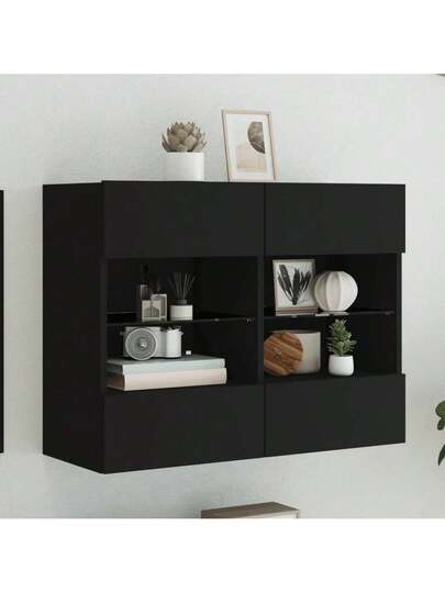 VidaXL TV Wand Unit LED Lighting 78.5x30x60.5 Cm Zwart