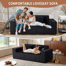 ATOMHOME 75" Cloud Boneless Loveseat Sofa, Corduroy Compressed Sofa With Cup Holders, No Assembly Comfy Deep Seat Couches With Pillows For Bedroom Furniture Living Room Apartment Small Space - 黑色-1 - 查看 7