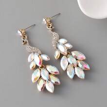 Luxury Colorful Crystal Peacock Earrings, Fashion Elegant Rhinestone Statement Party Earrings For Women