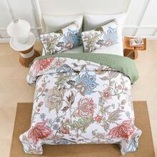 3Pcs  Green Queen King Double Bedspread Coverlet Bedding Sets (1 Quilt + 2 Pillow Cases), Fashion Leaf Design, Fresh & Minimalist, Comfortable Soft Breathable, Suitable For Wedding Items, Valentines Day Home Bed Room Decor, Mothers Day Gift, All Season - xanh lá01 - Xem 4