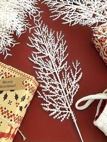 10pcs/5pcs Artificial Pine Branches Fake Green Plants Stems, Plastic Christmas Decor DIY Accessories, Fake Snow Pine Branches, Artificial Christmas Greenery Branches For Wreath Making, Home Kitchen Decor, Valentine's Day Decor, New Year Decor (Details Random, May Shed Powder) - White - View 11