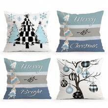 1 Stück/4 Stücke Weihnachts-Muster Kissenbezug, einseitig bedruckter Kissenbezug, geeignet für Wohnzimmer, Schlafzimmer, Heimdekoration, ganzjährig