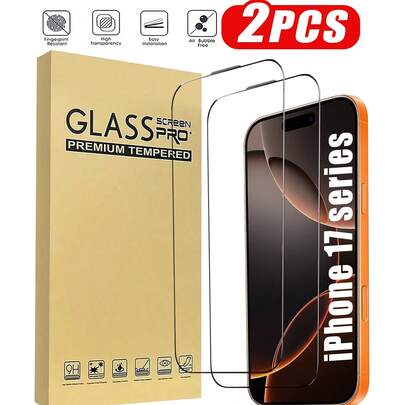 2 个装，适用于 Phone 17 Pro Max 屏幕保护膜，带对齐框架，9H 钢化玻璃膜，高清透明防刮，无气泡，适用于 Phone 17 Pro Max 16 15 14 13 12 11 的屏幕保护膜。屏幕保护必需品，适用于日常防护、办公室、家用手机屏幕保护膜手机配件防水防震防摔防刮