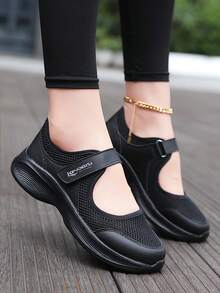 Black Nurse Shoes For Women, Casual Mesh Breathable Athletic Sneakers, Platform Slip-On Loafers, Adjustable Closure, Lightweight And Fashionable Work Shoes