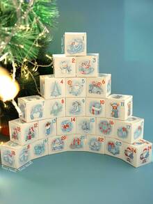 24 Stücke Weihnachts-Adventskalender Boxen 24 Tage Countdown bis Weihnachten Geschenkboxen mit Aquarellblauer Nummer Machen Sie Ihren eigenen Adventskalender Weihnachtsparty Winter Feiertags Dekorationen