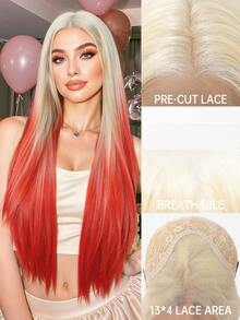 TOPSHE 13*4 HD Spitze Mehrfarbig 30 Zoll lange gerade Haare ohne Pony, Kostüm für Halloween für Damen, hitzebeständige synthetische Perücken für Frauen, Party, Cosplay, Y2K, Halloween Hot