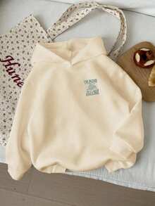 Teenage Girl Graphic Print Thermal Lined Hoodie Sweatshirt, Warm & Comfortable For Autumn/Winter