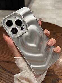 1pc Electroplated Crinkle 3D Heart Pattern Phone Case Compatible With Apple - Frosted Silver - View 5