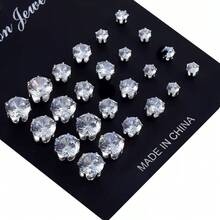 12 Pairs Hypoallergenic Stainless Steel Cubic Zirconia Stud Earrings, French Retro Minimalist Earrings, Friend Anniversary Thoughtful Gift
