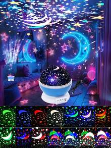 1 Stück LED Sternenhimmel Dekoleuchte, Kinder Schlafzimmer Projektionslampe, Märchentraum 7-Farbig LED Licht, mehrere wechselbare Lichtmodi, tragbar mit USB-Kabel, 360° drehbare Mond & Stern Projektionslampe, geeignet für Schlafzimmer, Partydekoration, Geschenk zum Geburtstag für Mädchen, Kinder & Erwachsene Gaming/Raumdekoration