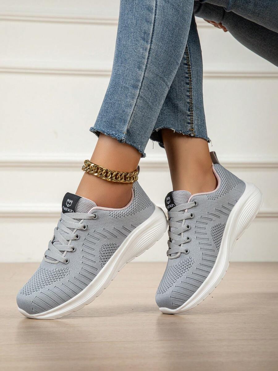 Women's Casual Sports Shoes, Mesh Breathable Running Shoes, Lightweight Travel Shoes, Student Running Shoes, Flat Casual Shoes, Comfortable Loose Fit Sports Shoes, Fashion Sneakers, Knitted Mesh Breathable, Solid Color Office Mesh Shoes