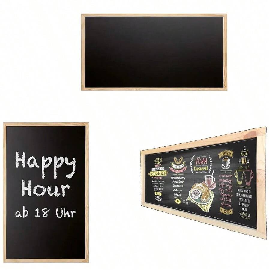 Pizarron Negro Pizarra Restaurante Escuela Letrero 50x70cm Con Marco de Madera Vintage Pizarra pPersonalizable Para Oficina Para Obras de Arte, Iistas de Precios Avisos, de Sobremesa , Pared  Tablero  Avisos Decorativo - Negro - Ver 1