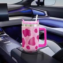 Vaso Taza Térmico Acero Inoxidable 40oz Con Calor/frí Viaje, pajita y cepillo de limpieza, taza de viaje isotérmica de acero inoxidable reutilizable con diamantes Taza isotérmica de acero inoxidable / hervidor al vacío de acero inoxidable degradado en varios colores, Vaso Thermo Termo Brillos Con Asa 40 Oz Frio O Caliente ,como regalo navideño para novias, familias - Rosa leche rosa - Ver 7