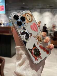 1pc Fashionable Cat Pattern Transparent Painted Thick Anti-Drop Phone Case Compatible With IPhone 16/11/16pro/16plus/16promax/16e/15Promax/13/14/12/XS/XR/7G/8P, Compatible With Samsung Galaxy 11/12Pro/12/12X/13Pro/14Pro/15Pro/, Compatible With Redmi 10/9/Note9/12c/Note11pro/Note8Pro - Multicolor - View 3