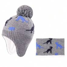 Winter Toddler Boys Hat Dinosaur Warm Scarf Set Pompom Baby Beanie Knitted Baby Hat Scarf Gloves Earflaps