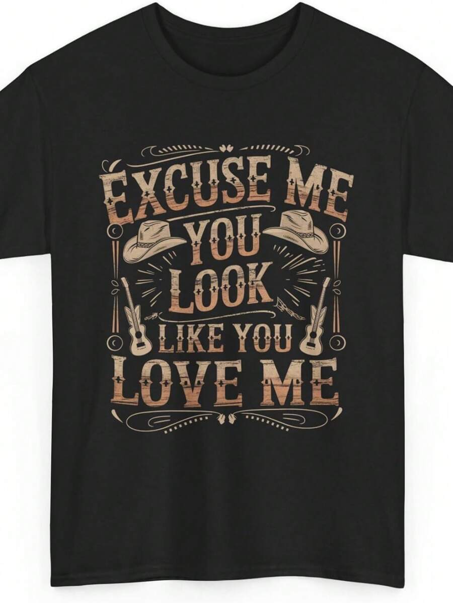 Excuse Me, You Look Like You Love Me – Funny Romantic T-Shirt, Cute Flirty Saying Tee For Couples & - màu đen - Xem 1