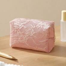 1个优雅圣诞蕾丝化妆包，女士大容量防水旅行化妆品收纳包，节日网状设计礼品袋（米色/黑色/粉色/紫色） - 彩色 - 查看 8