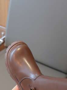 1 双女童时尚优雅蝴蝶结装饰及膝靴，侧拉链软底防滑靴，适合室内、户外、旅行、秋冬季 - 棕色 - 查看 6