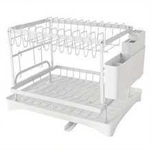 YUNRUX 2 Tier Drainer Rack Drainer Dish Drainer Rack 360° Rotation - White - View 10