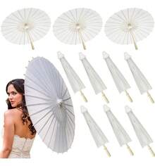 Sombrilla de bambú blanca para decoración de bodas, 10 pieza de tela de sombrilla de bambú estilo chino H G Q - Blanco - Ver 1