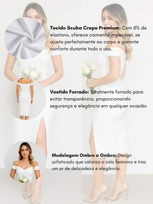 Women's White Slit Midi Civil Wedding Dress - trắng - Xem 4