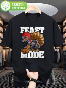FEAST MODET Funny Thanksgiving Turkey Football Graphic T-Shirt For Men & Women - 100% Cotton Soft Crewneck Short Sleeve, Black With Feast Mode Design & Cartoon Turkey Football Player Print - Casual Holiday Gift For Christmas, Birthdays, Family Gatherings, Sports Events - Unisex Comfort Fit For Spring, Summer, Fall,Nightmare Before Christmas,Christmas,Halloween Costumes,Funny T Shirts,Summer Outfits,Thanksgiving Day,Men Graphic Tees,Streetwear Men - 黑色 - 查看 1