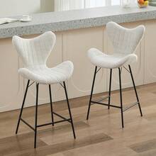 Chairus 2PCS Sgabelli Bar Chenille Moderno Schienale Striato (giallo/verde/latte di avena)