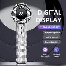 Luxury Full Diamond Portable Handheld Mini Fan, USB-C Rechargeable Turbo Fan, Speed Adjustable Silent Fan, Summer Gift Box, Mini Turbo Fan, Car Mini Fan, Handheld Mini Fan, Travel Accessories, Summer Cooling, Fashion Accessories, Compact Design, Durable Construction, High Quality Fan, Handheld Device, Speed Adjustable, Office Worker, Traveler - 白色 - 查看 4