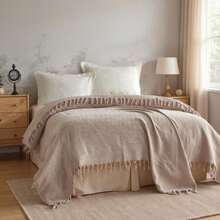 MADE IN TURKEY Narzuta na łóżko typu king-size – 100% bawełny – 200x220 cm – oddychająca i narzuta - Beżowy - Zobacz 4