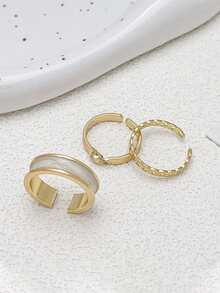 Set de 3 anillos abiertos ajustables de estilo minimalista vintage, joyería para uso diario y fiestas de niñas