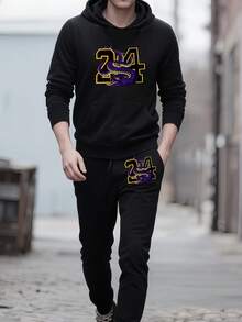 24 Dragon Mens Black Hoodie Tracksuit Set For Casual Streetwear Fitness And Loungewear - Đen 25 - Xem 2