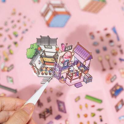 2pcs Palm-Sized Pet Landscape Sticker Book, DIY Your Own Landscape Stickers, Small Size For Easy Carrying, Handmade DIY Collage Decorative Paper, Cutting Thin Accessories, Notebook Stickers Applicable To Multiple Scenarios, Memo Pad Accessories, Scrapbooking Stickers, Arts And Crafts Decorative Stickers