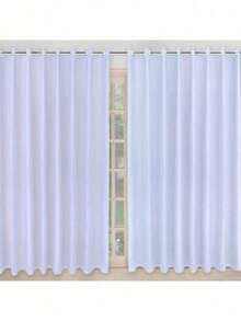 Cortina Microfibra Com Voil Decorativa em Tecido Para Sala Quarto Lisa Para Varão Simples Com Ilhós Cromado 3m Largura x 2,30 m Altura - Branco - Visão 2