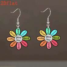2D Floral Motivational Acrylic Pendant Earrings, Lightweight Colorful Earrings - Suitable For Women's Casual Daily Wear, Also A Perfect Gift For Holidays And Anniversaries - Multicolor - View 1