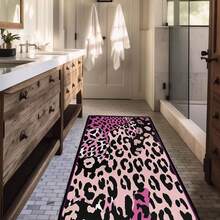 1pc Pink Leopard Area Rugs, Cute Animal Print Soft Low Pile Rug For S Room And Dorm, Non-Slip Backing, Machine Washable, Bohemian Decor,Non-Slip Low Pile Flannel Decor Rugs, Machine Washable Indoor Rug With Black Binding Rug, Suitable For Dining Room, Bedroom Home Office Laundry Kitchen(31*20in/16*48in/18*60in/84*60in) - Color -8 - 查看 3