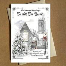 1 felicitare festivă de Crăciun pentru toți membrii familiei - felicitare de hârtie cu plic, scenă bisericească religioasă, urări de sezon, bucurie și pace, urări de sărbători, potrivită pentru oricine