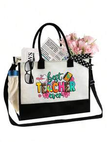 1 Set bestehend aus: Lehrer Muster Handtasche (mit Schultergurt & Kosmetiktasche), Strandtasche (mit Schal), Leopard & Regenbogen Blume Muster einfache Reise Organizer Tasche, Reise Kosmetiktasche - ideal für Outdoor-Make-up! - Verschiedenfarbig - Übersicht 13