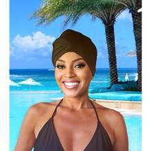Waterproof Swim Turban Extra Large Swip Cap. Keeps Hair Dry. Protection From Swimming Pools Salt Water And UV Rays. For Long Hair Braids Weaves Locs And Extensions. Silicone Waterproof Liner - BlackXL - View 2
