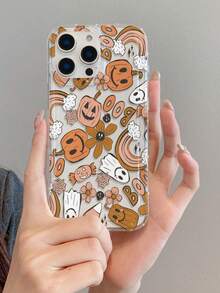 1pc Halloween Pumpkin & Ghost Pattern, Air Cushion Transparent Anti-Fall Phone Protective Case, TPU Material, Suitable As Holiday Gift Compatible With Iphone XS/XS Max/XR/11 12 13 14 15 16 Pro/Pro Max/14 15 16 Plus, Unisex, Also Compatible With Samsung Phones