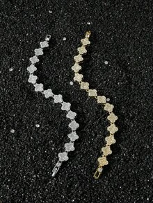 1 件男士嘻哈风格水钻方形拼接链手链，个性化日常佩戴，很棒的男友礼物