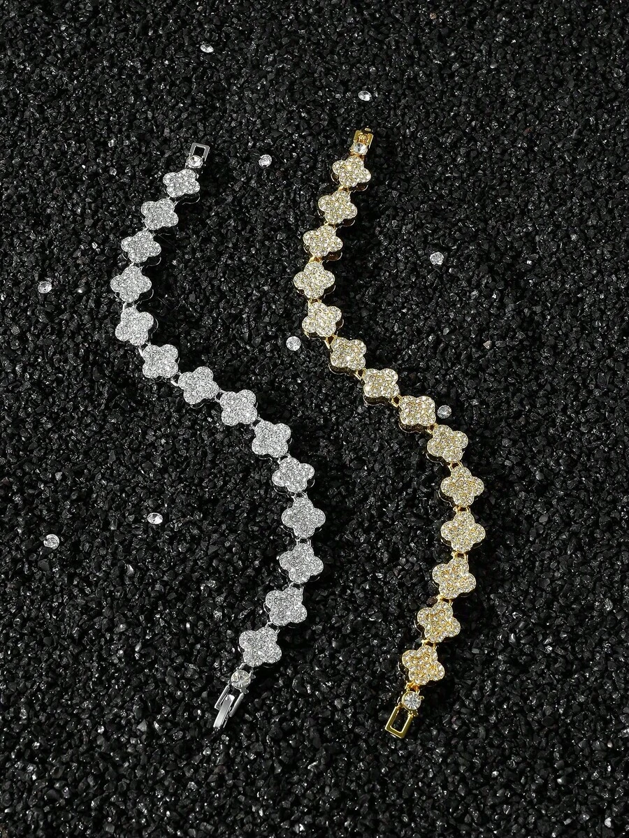 1 件男士嘻哈风格水钻方形拼接链手链，个性化日常佩戴，很棒的男友礼物