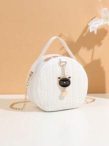 2024年春季花卉图案手提包，女士时尚小众单肩斜挎包 - 米色 - 查看 2