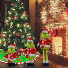 1pcChristmas Telescopic Standing Figure Christmas Decoration Grinch Green-Haired Monster Figurine Home Decor Christmas Decorations Room Decor