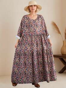 AZAH Bluzki, Jesienna sukienka damska, Kraciasta sukienka jesienna, Sukienka na powrót do szkoły, Jesienna, Nowa, Retro, jesienna sukienka z okrągłym dekoltem i długimi rękawami (2025), Plisowana spódnica, Jesienna odzież damska, Czeska, swobodna sukienka plażowa na wakacje, Jedna sukienka, Losowy nadruk